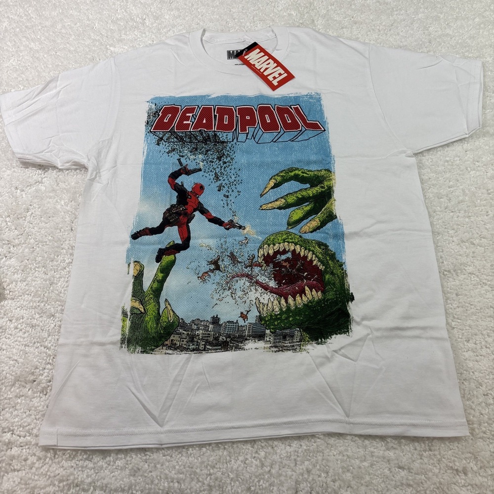 Marvel Deadpool White Large Men's T Shirt
